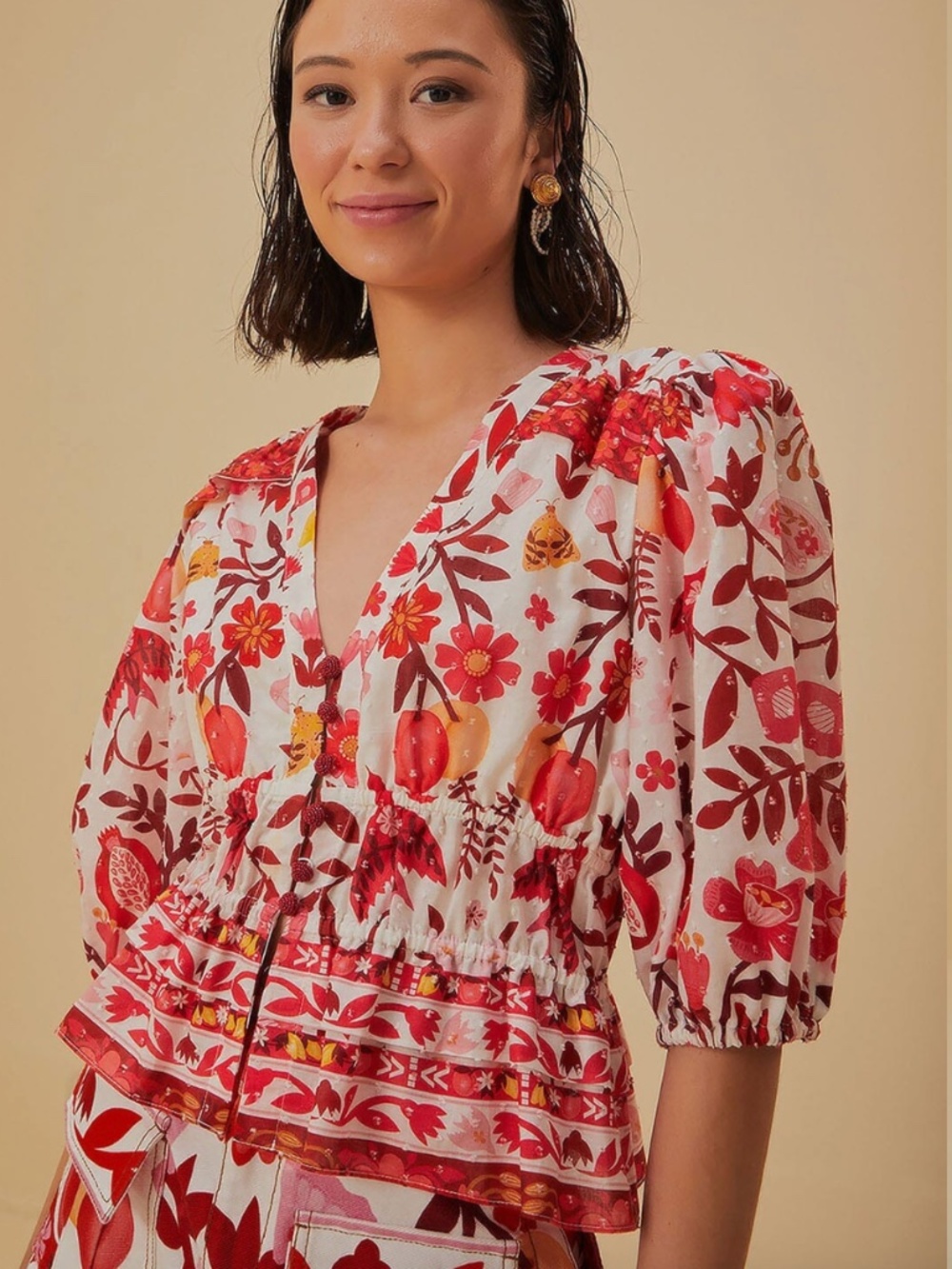 FARM Rio Off-White Romantic Orchard Crop Blouse (M)
